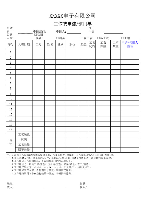 工作装申请表(新)