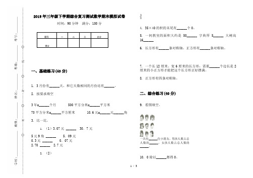 2019年三年级下学期综合复习测试数学期末模拟试卷