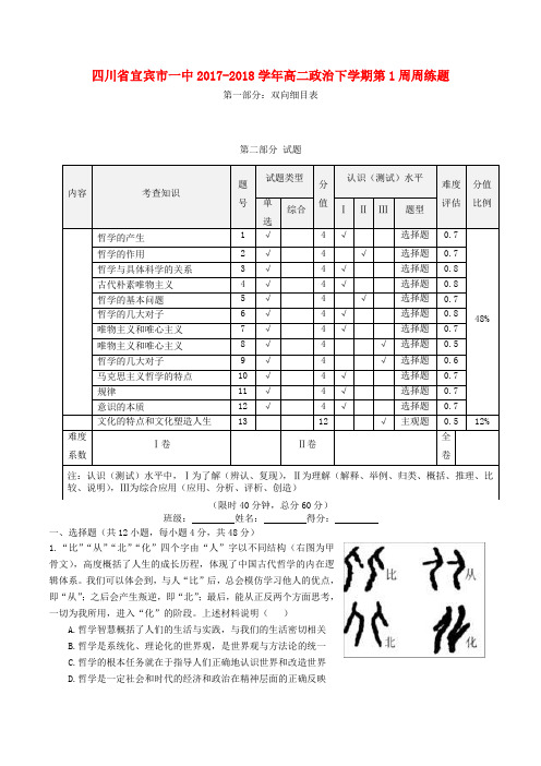四川省宜宾市一中2017-2018学年高二政治下学期第1周周练题