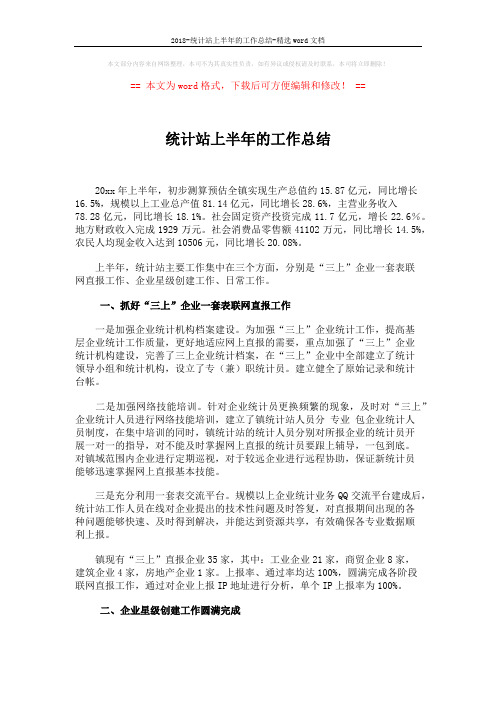 2018-统计站上半年的工作总结-精选word文档 (2页)