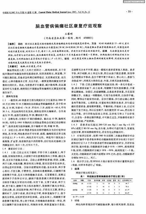 脑血管病偏瘫社区康复疗效观察