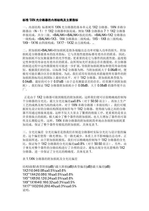 标准1XN光分路器的内部结构及主要指标
