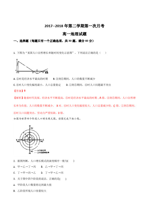 河北省鸡泽一中2017-2018学年高一下学期第一次月考试卷地理试卷(解析版)