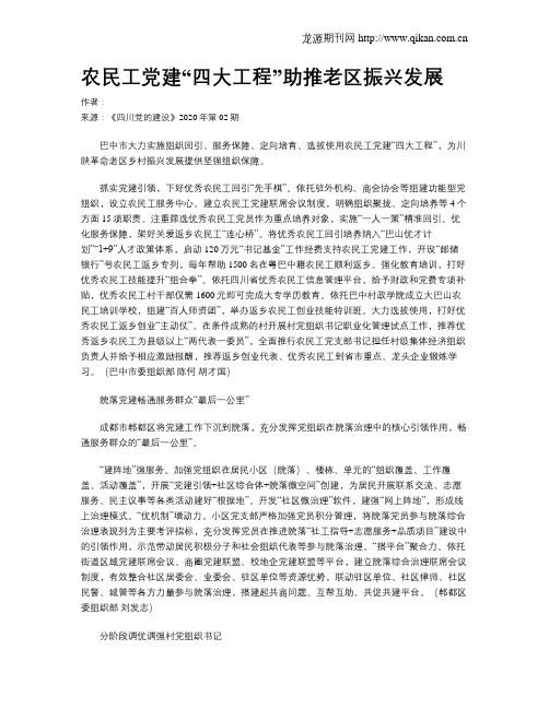 农民工党建“四大工程”助推老区振兴发展