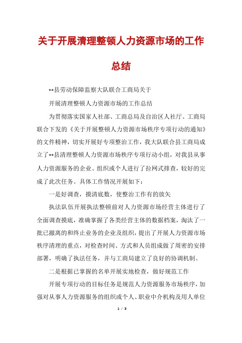 关于开展清理整顿人力资源市场的工作总结