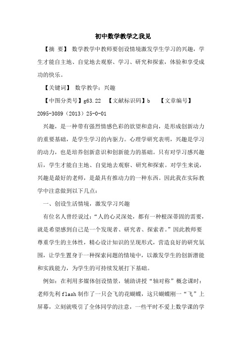 初中数学教学之我见