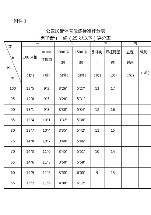 公安民警体育锻炼标准评分表