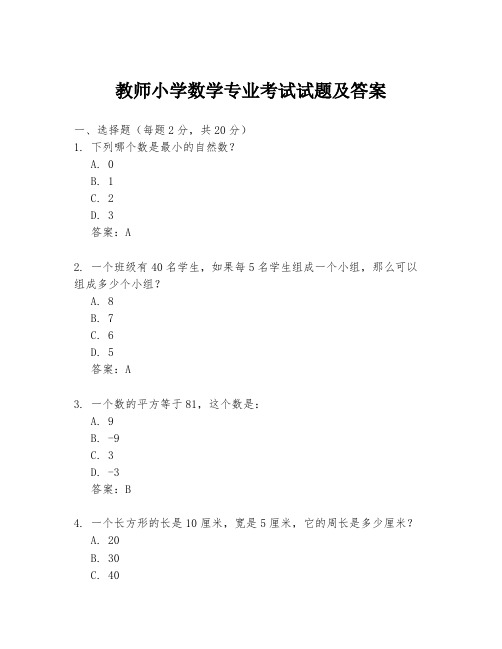 教师小学数学专业考试试题及答案