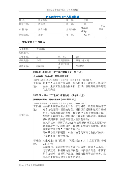 网站运营管理员个人简历模板