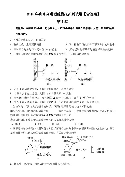 2018年山东高考理综模拟冲刺试题含答案