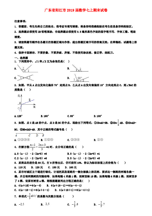 广东省阳江市2019届数学七上期末试卷