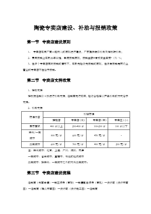 陶瓷专卖店建设、补助与报销政策
