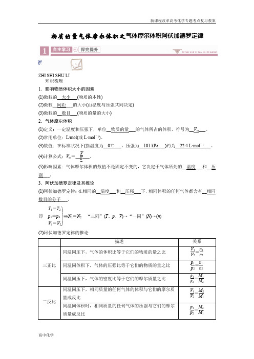 新课程高考化学高中化学重难点复习教案物质的量气体摩尔体积之气体摩尔体积阿伏加德罗定律
