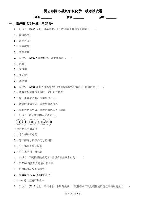 吴忠市同心县九年级化学一模考试试卷