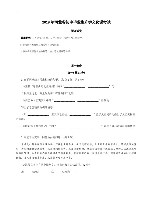 河北省2019年中考语文试题(含解析)