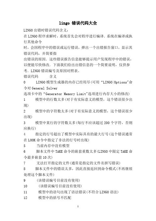 lingo错误代码汇总