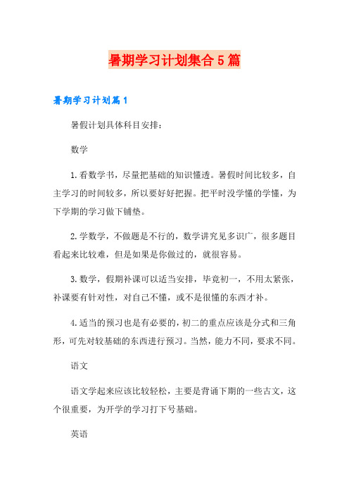 暑期学习计划集合5篇