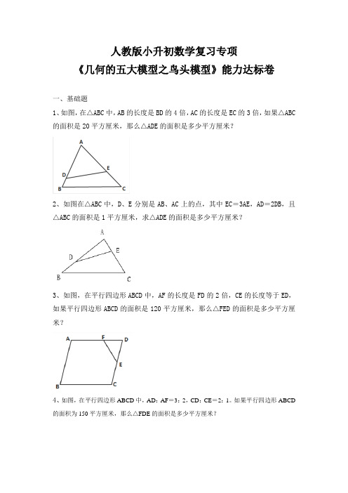 人教版小升初数学复习专项《几何的五大模型之鸟头模型》能力达标卷