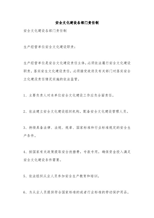 安全文化建设各部门责任制