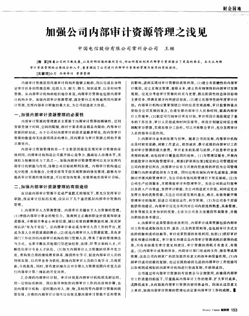 加强公司内部审计资源管理之浅见