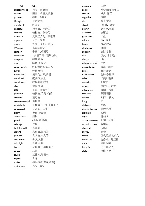 高中英语U1-U24词汇背记版【中英对照】