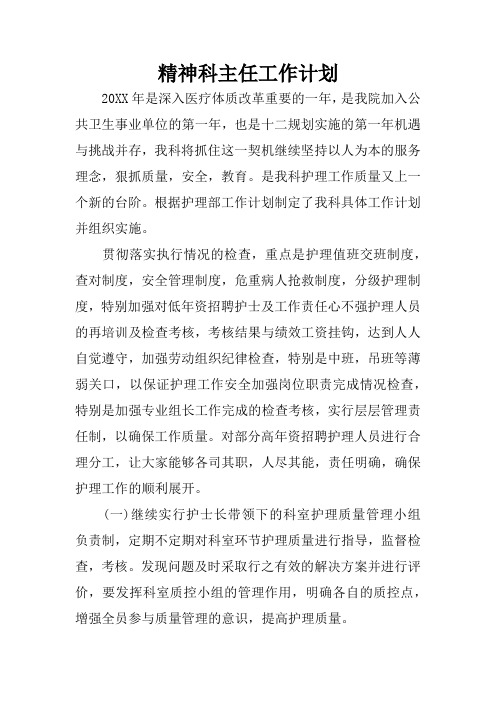 精神科主任工作计划