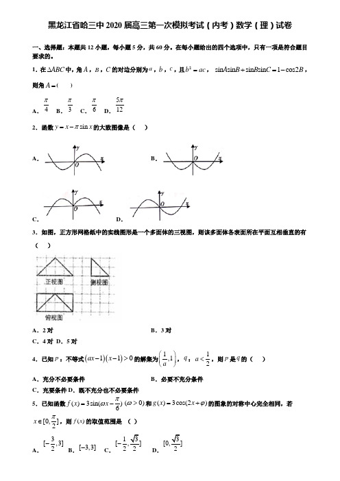 【附15套精选模拟试卷】黑龙江省哈三中2020届高三第一次模拟考试(内考)数学(理)试卷含解析
