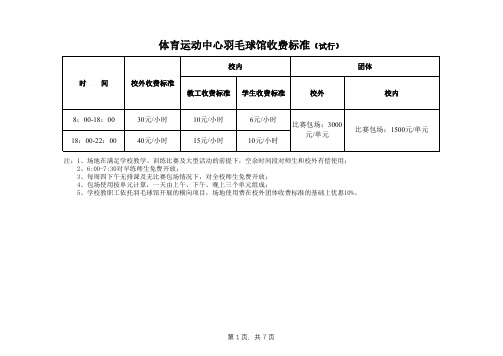 体育运动中心羽毛球馆收费标准试行