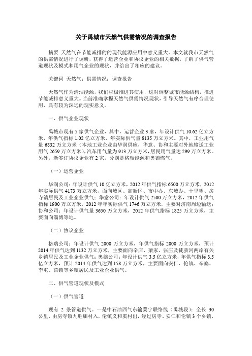 关于禹城市天然气供需情况的调查报告