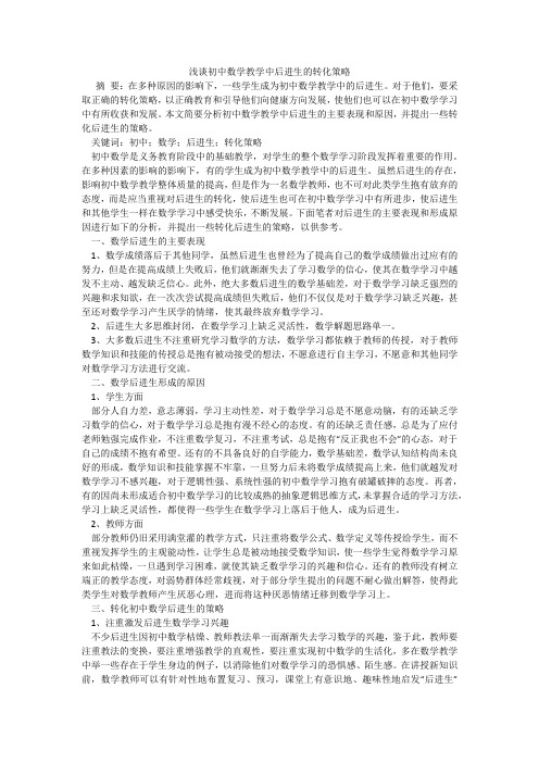 浅谈初中数学教学中后进生的转化策略