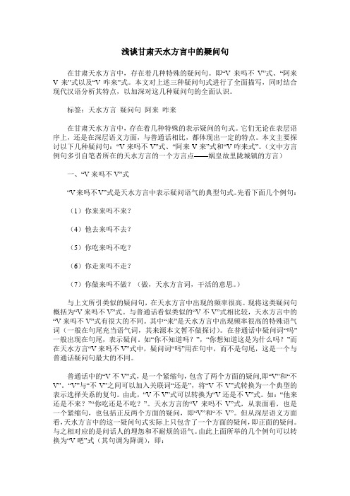 浅谈甘肃天水方言中的疑问句