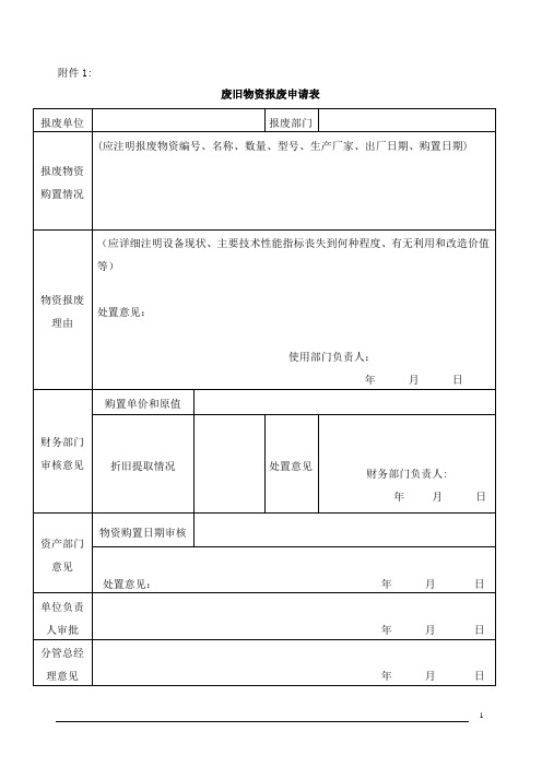 物资相关表格废旧物资报废申请表