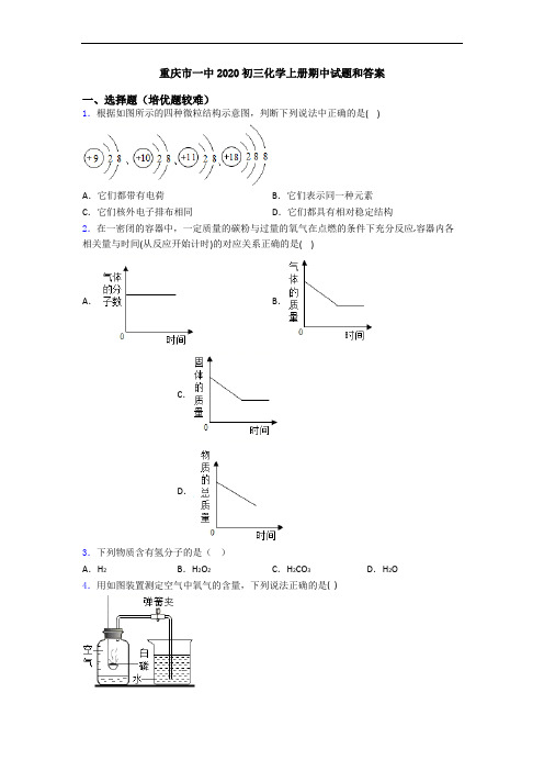 重庆市一中2020初三初三化学上册期中试题和答案