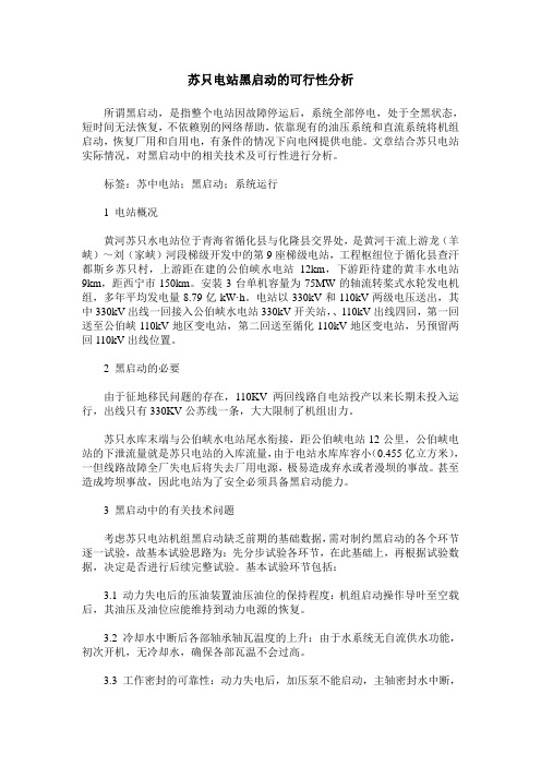 苏只电站黑启动的可行性分析