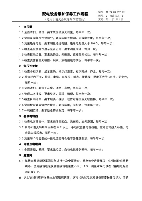 2020年 配电设备维护保养工作规程-安全作业标准规范程序-三级文件