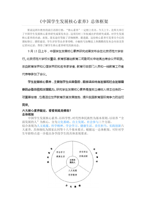 !中国学生发展核心素养总体框架