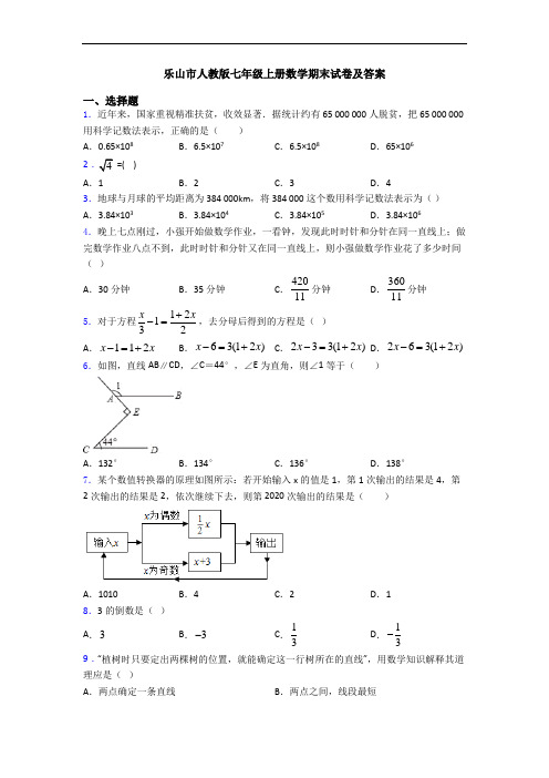 乐山市人教版七年级上册数学期末试卷及答案