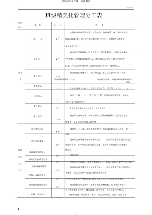 班级精细化管理一览使用表