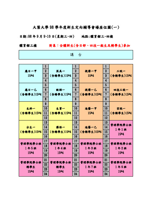 大大学98学新生定向辅导会场座位图(一)
