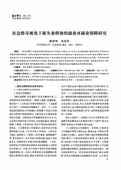 社会排斥视角下新失业群体的就业再就业保障研究