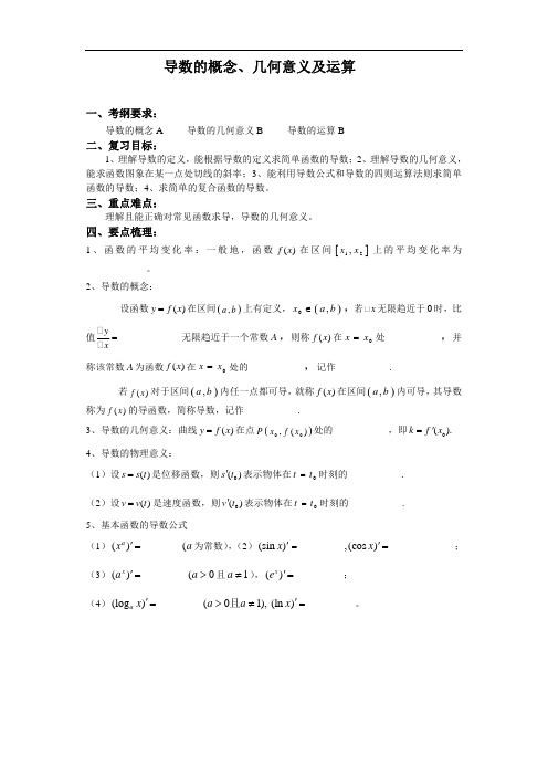 导学案017(导数的含义几何意义与运算)