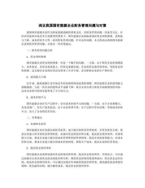 浅议我国国有能源企业财务管理问题与对策
