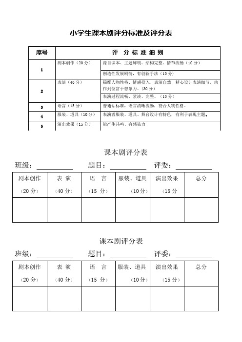 小学课本剧比赛评分表及评分细则