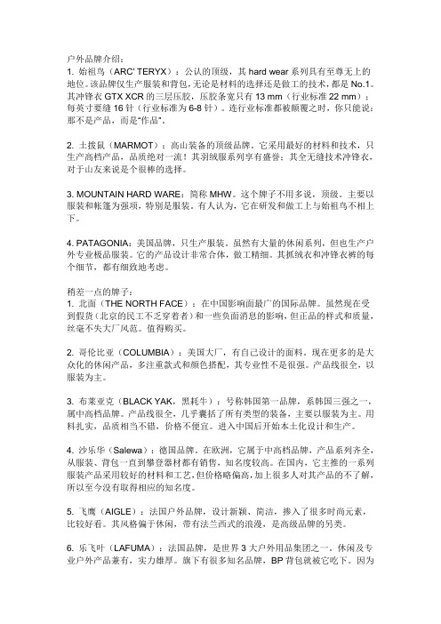 户外品牌介绍