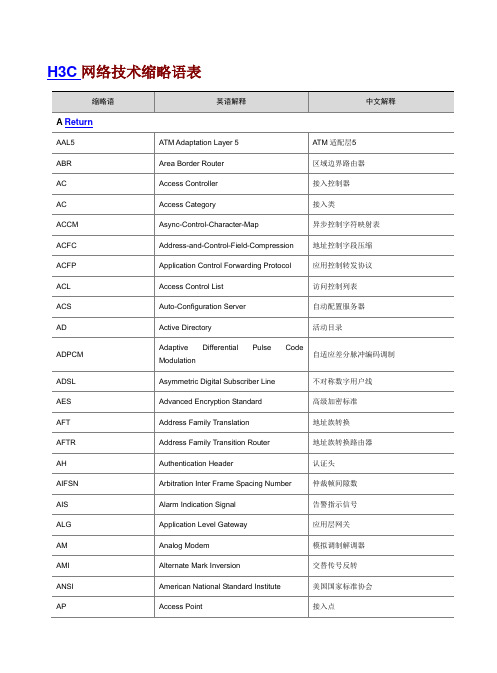 H3C网络技术缩略语表