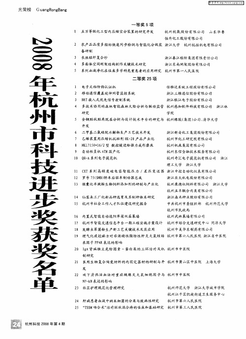2008年杭州市科技进步奖获奖名单