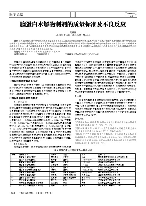 脑蛋白水解物制剂的质量标准及不良反应