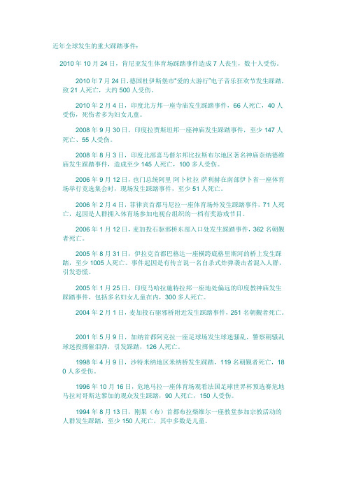 近年全球发生的重大踩踏事件