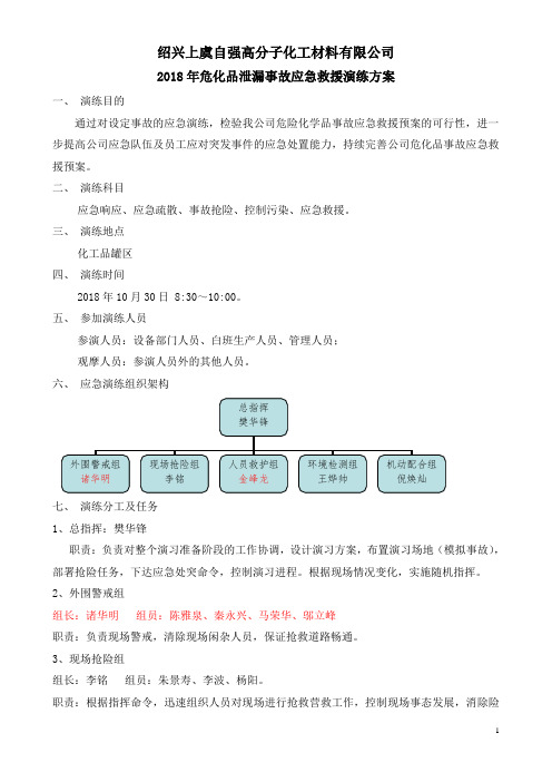危化品泄露应急演练方案2018.7.20