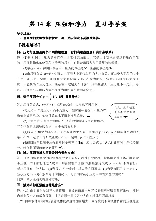 第14章 压强和浮力 复习导学案